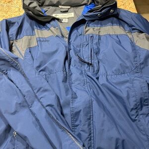 Columbia Men's Navy and Gray Performance Rain Jacket with built in hood